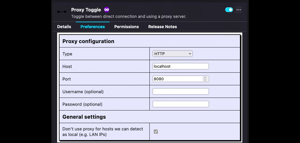 Proxy settings